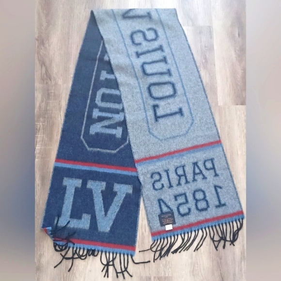 NIB Authentic Louis Vuitton Blue & Gray wool blend Scarf - Picture 1 of 10